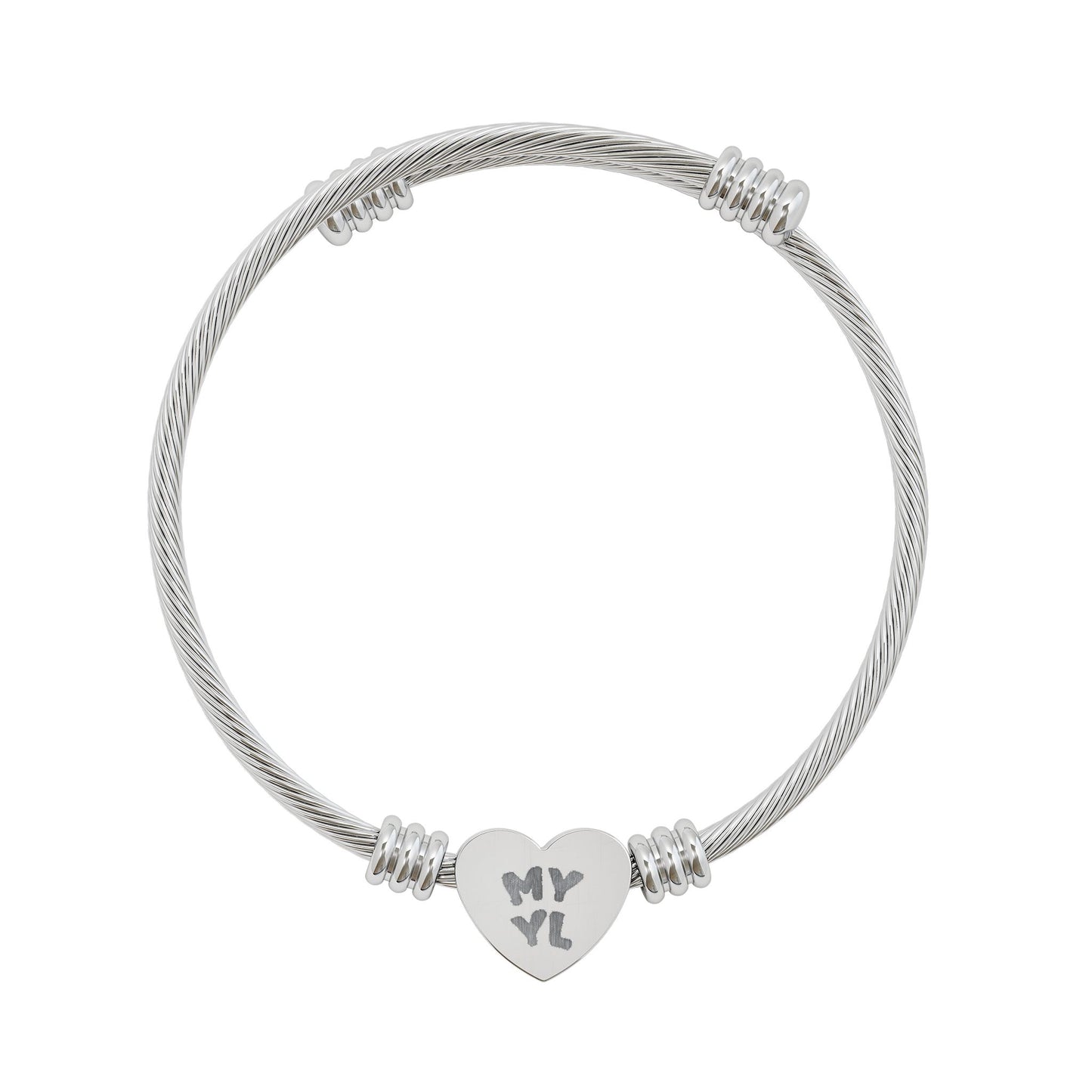 Engraved "MY YL" Heart Cuff Bracelet — Heart Charm Bangle (Silver & Gold)