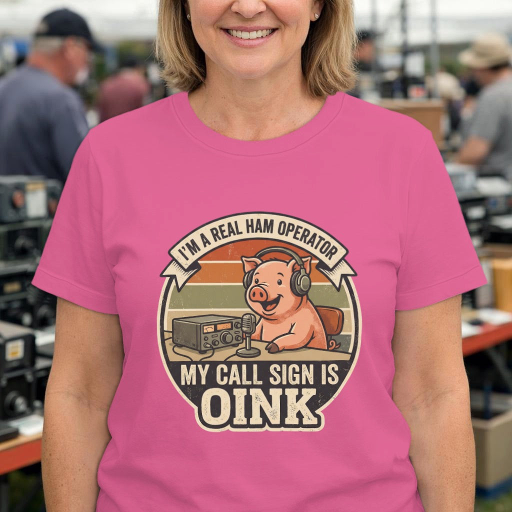 Ham Radio Pig T-Shirt — "My Call Sign Is Oink" Vintage Ham Operator Tee