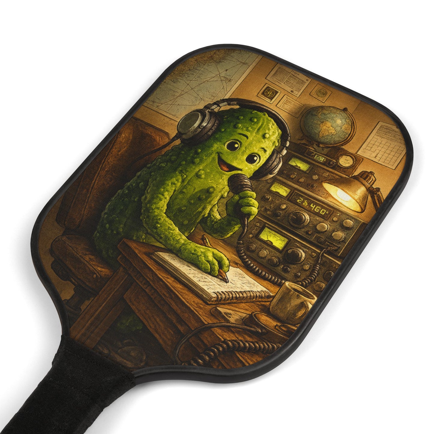 Pickleball Paddle Set – Retro Radio Pickle Character Design with 2 Yellow Balls