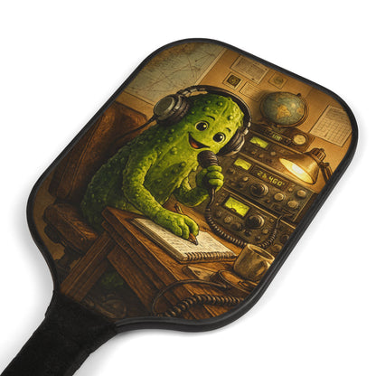 Pickleball Paddle Set – Retro Radio Pickle Character Design with 2 Yellow Balls