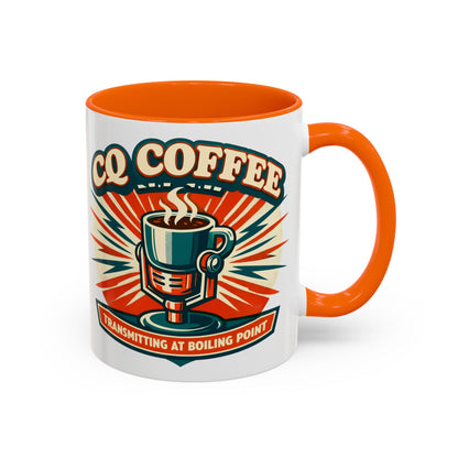 Coffee Mug - CQ Coffee "Transmitting at Boiling Point" Retro Accent Mug