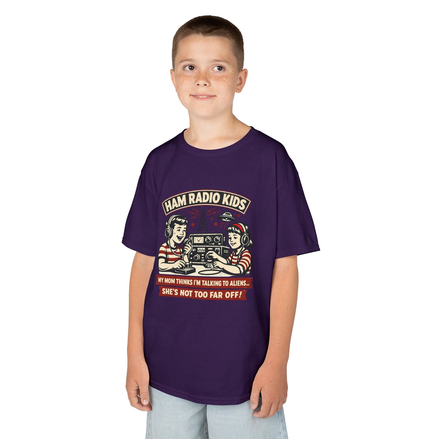 Kids T-Shirt — "Ham Radio Kids: My Mom Thinks I'm Talking To Aliens" Retro Ham Radio Design
