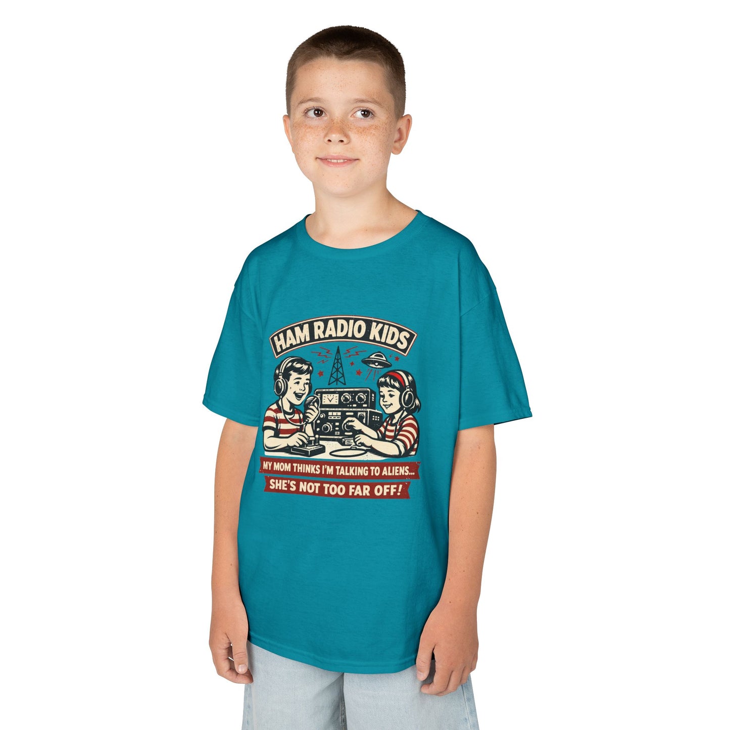 Kids T-Shirt — "Ham Radio Kids: My Mom Thinks I'm Talking To Aliens" Retro Ham Radio Design