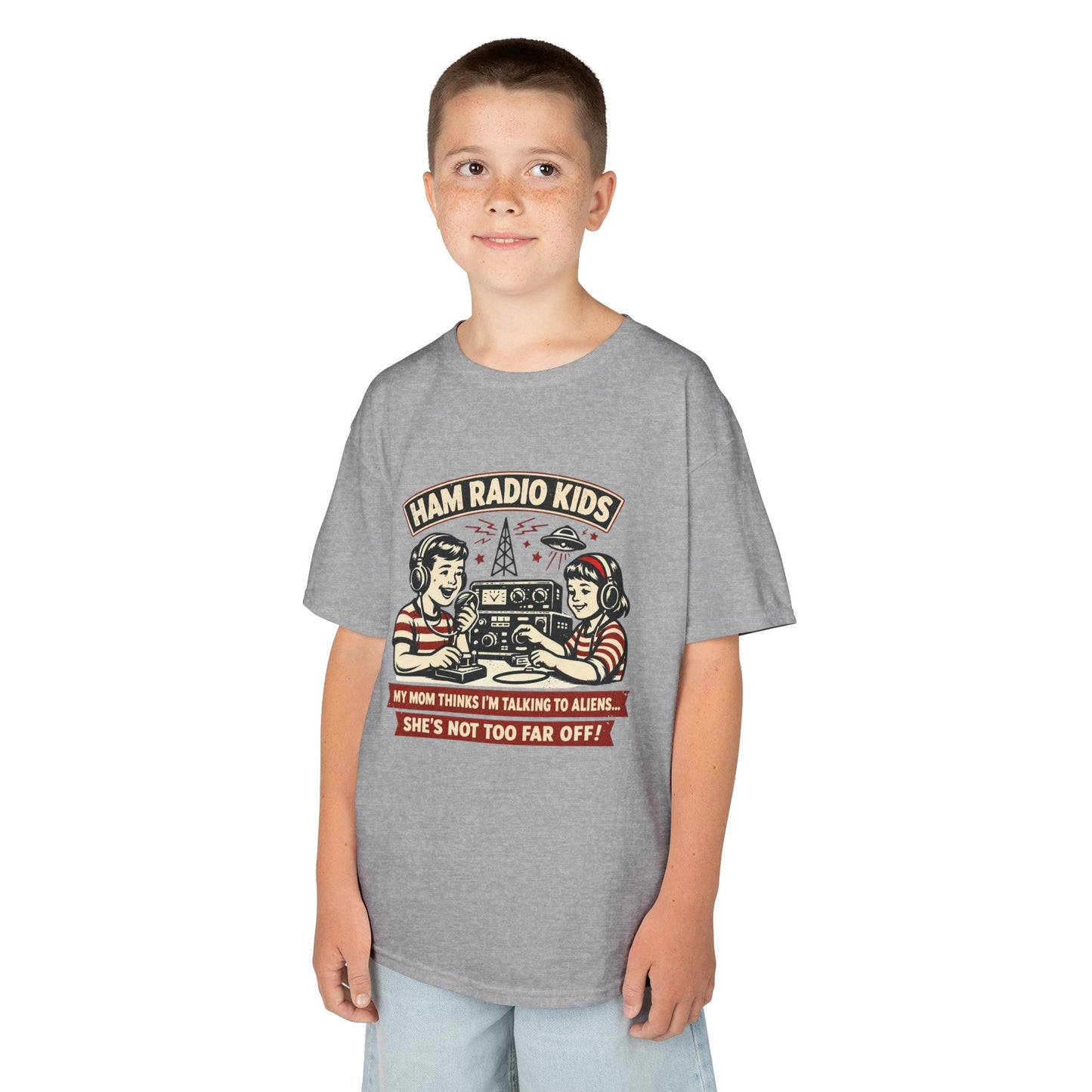 Kids T-Shirt — "Ham Radio Kids: My Mom Thinks I'm Talking To Aliens" Retro Ham Radio Design