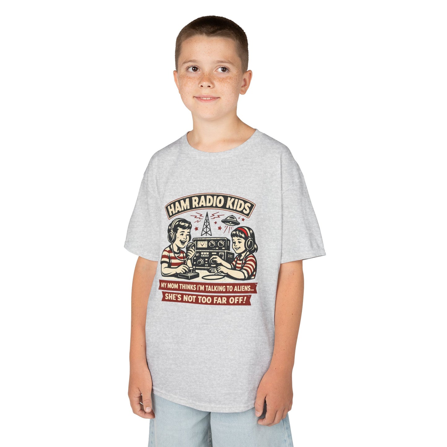 Kids T-Shirt — "Ham Radio Kids: My Mom Thinks I'm Talking To Aliens" Retro Ham Radio Design