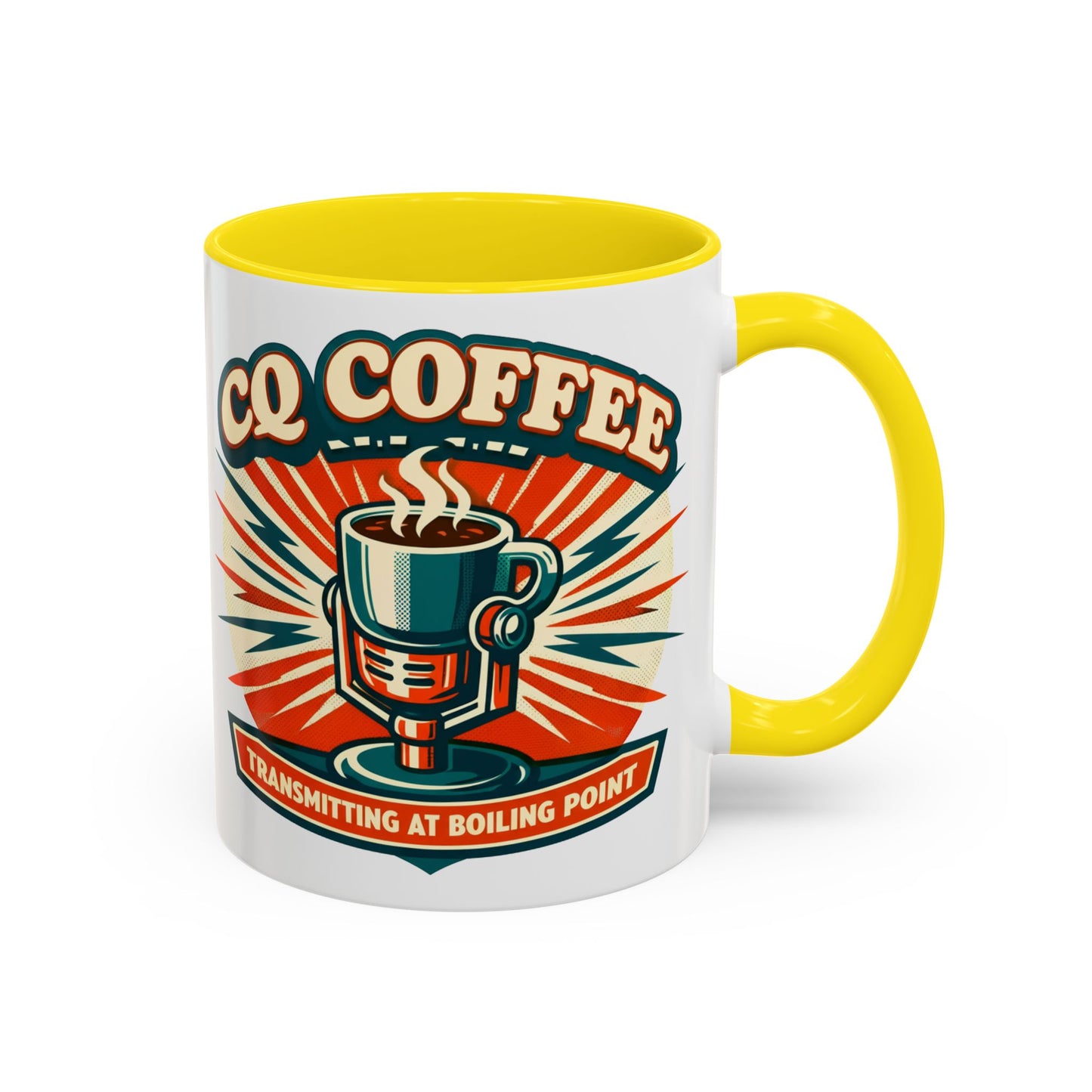 Coffee Mug - CQ Coffee "Transmitting at Boiling Point" Retro Accent Mug