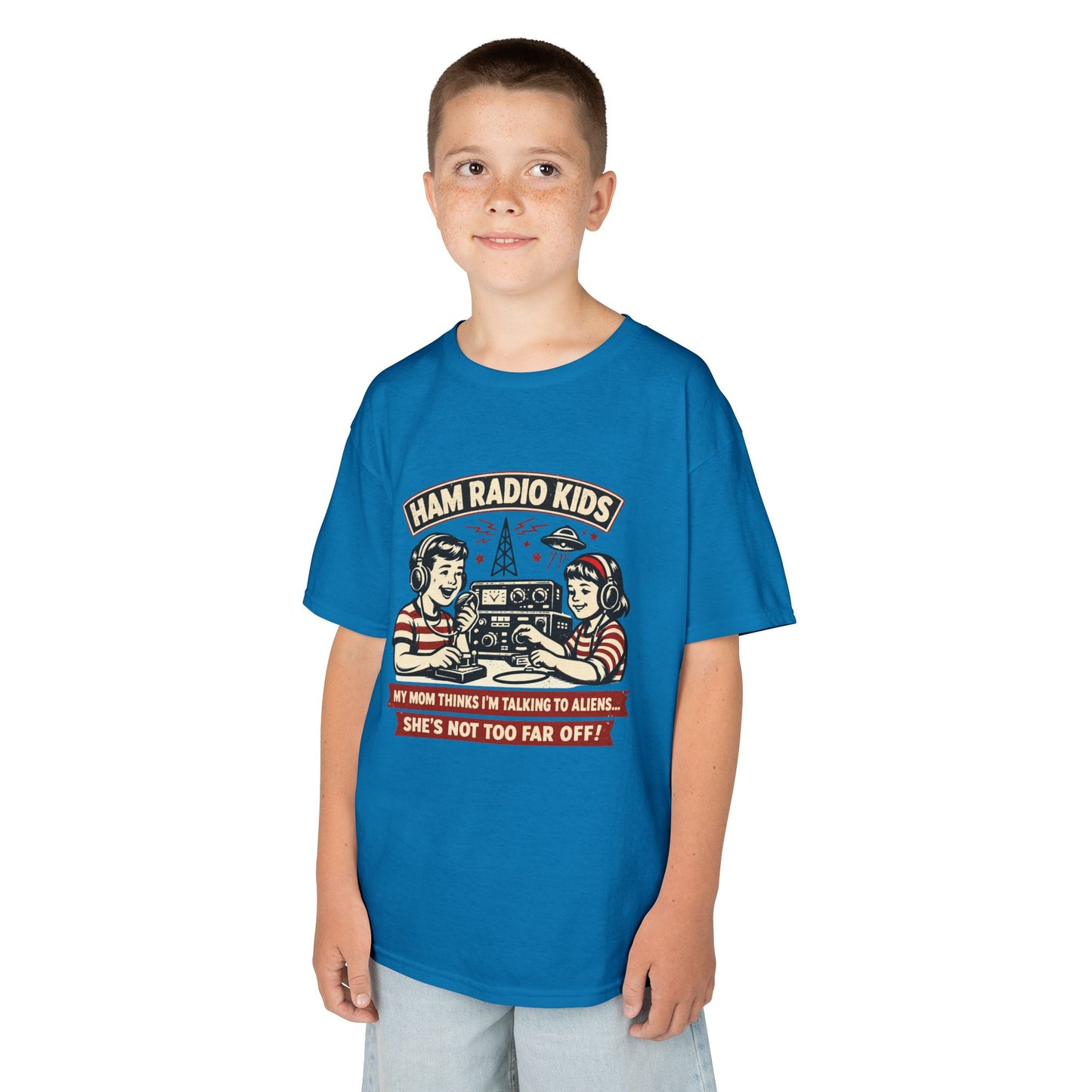 Kids T-Shirt — "Ham Radio Kids: My Mom Thinks I'm Talking To Aliens" Retro Ham Radio Design