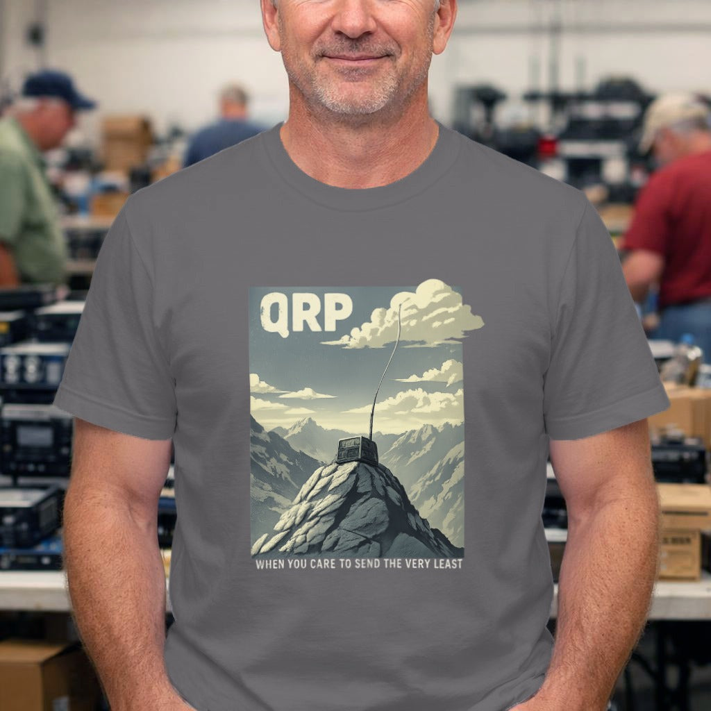 QRP Mountain Summit T‑Shirt — Retro Adventure Graphic Tee for SOTA Enthusiasts