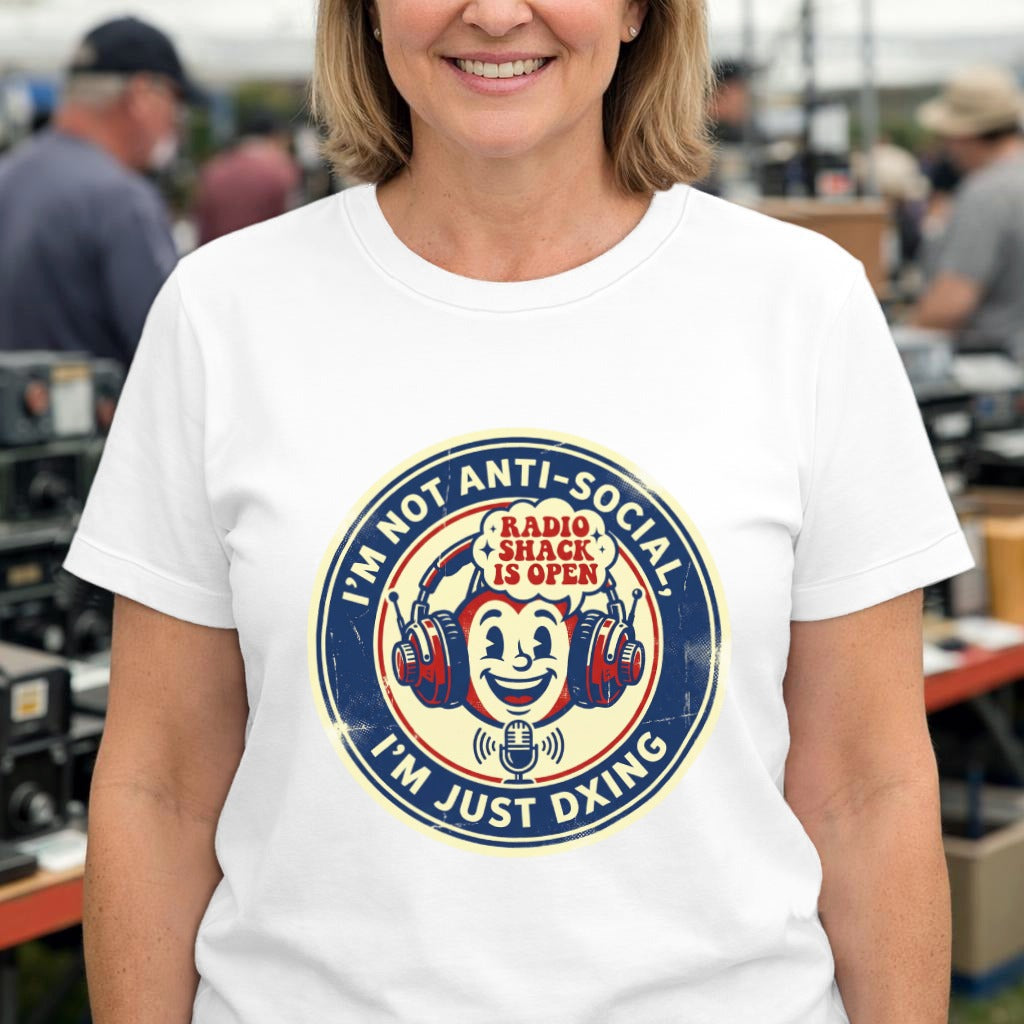 I'm Not Anti-Social I'm Just DXing Tee – Funny Retro Radio Mascot Shirt