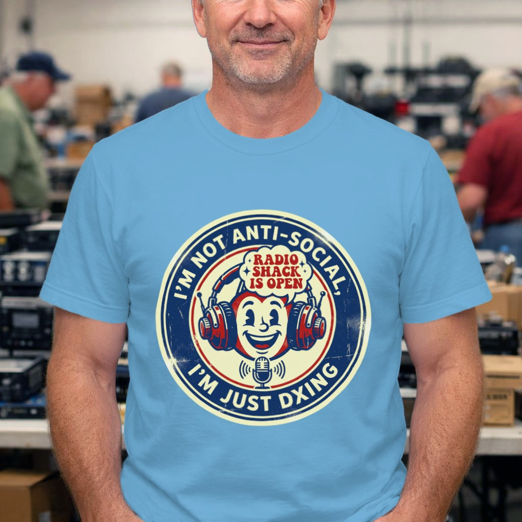 I'm Not Anti-Social I'm Just DXing Tee – Funny Retro Radio Mascot Shirt