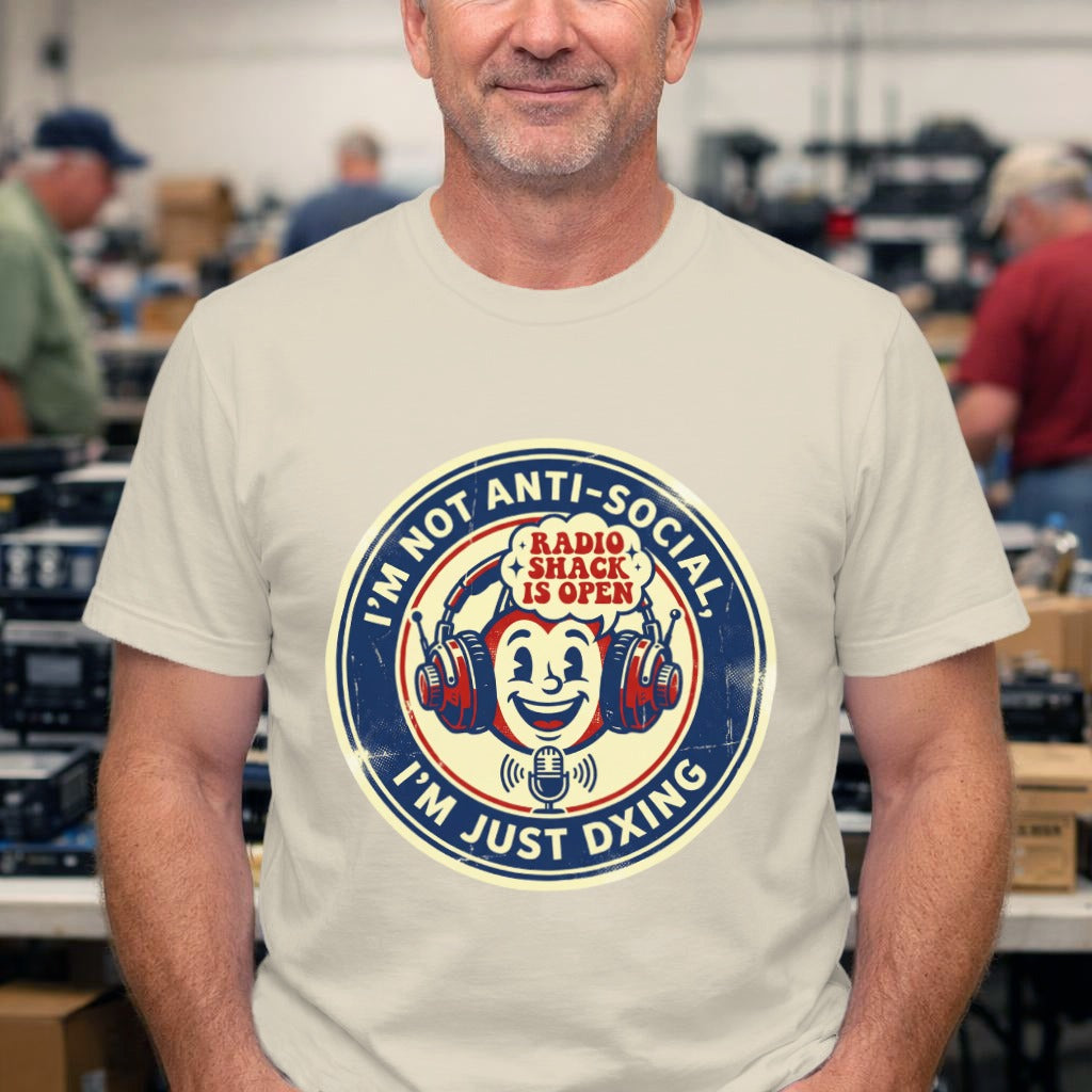 I'm Not Anti-Social I'm Just DXing Tee – Funny Retro Radio Mascot Shirt