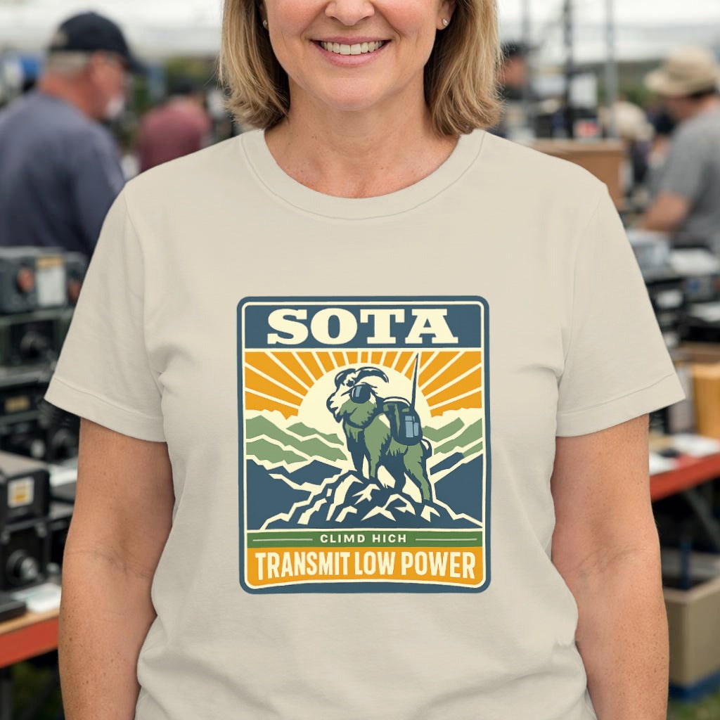 SOTA Mountain Goat T‑Shirt – "Climb High, Transmit Low Power" Outdoor Tee