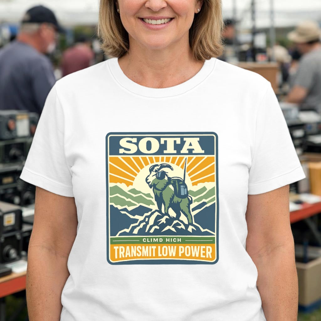 SOTA Mountain Goat T‑Shirt – "Climb High, Transmit Low Power" Outdoor Tee