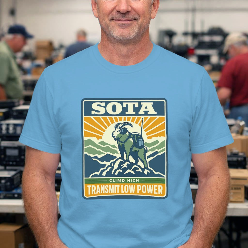 SOTA Mountain Goat T‑Shirt – "Climb High, Transmit Low Power" Outdoor Tee