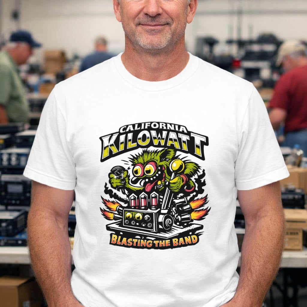 California Kilowatt Band Tee — 'Blasting the Band' Retro Monster Graphic T-Shirt