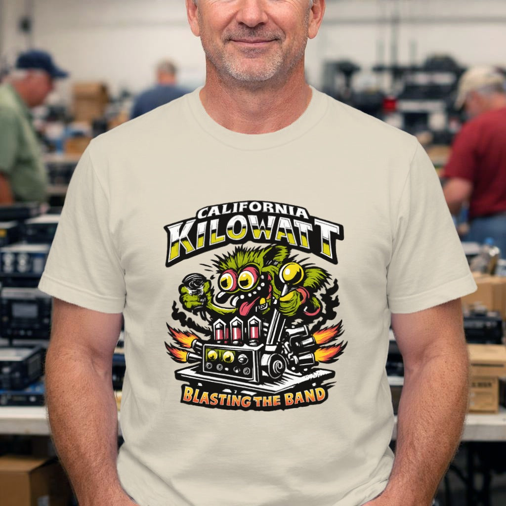 California Kilowatt Band Tee — 'Blasting the Band' Retro Monster Graphic T-Shirt