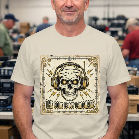 Skull Headphones Tee — "The Code Is My Language" Graphic T-Shirt