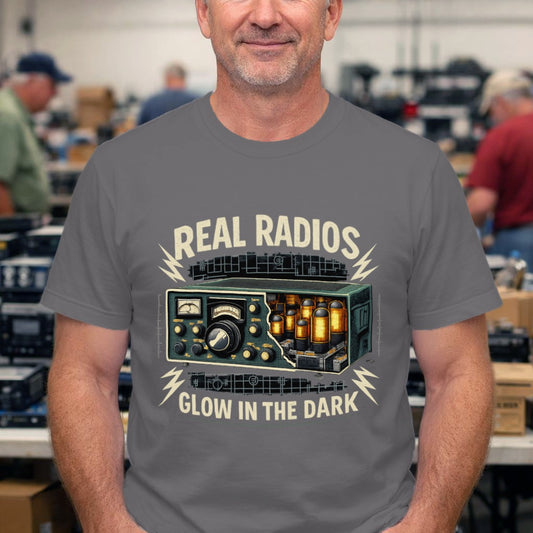 Vintage Tube Radio T‑Shirt — "Real Radios Glow in the Dark" Retro Audio Tee
