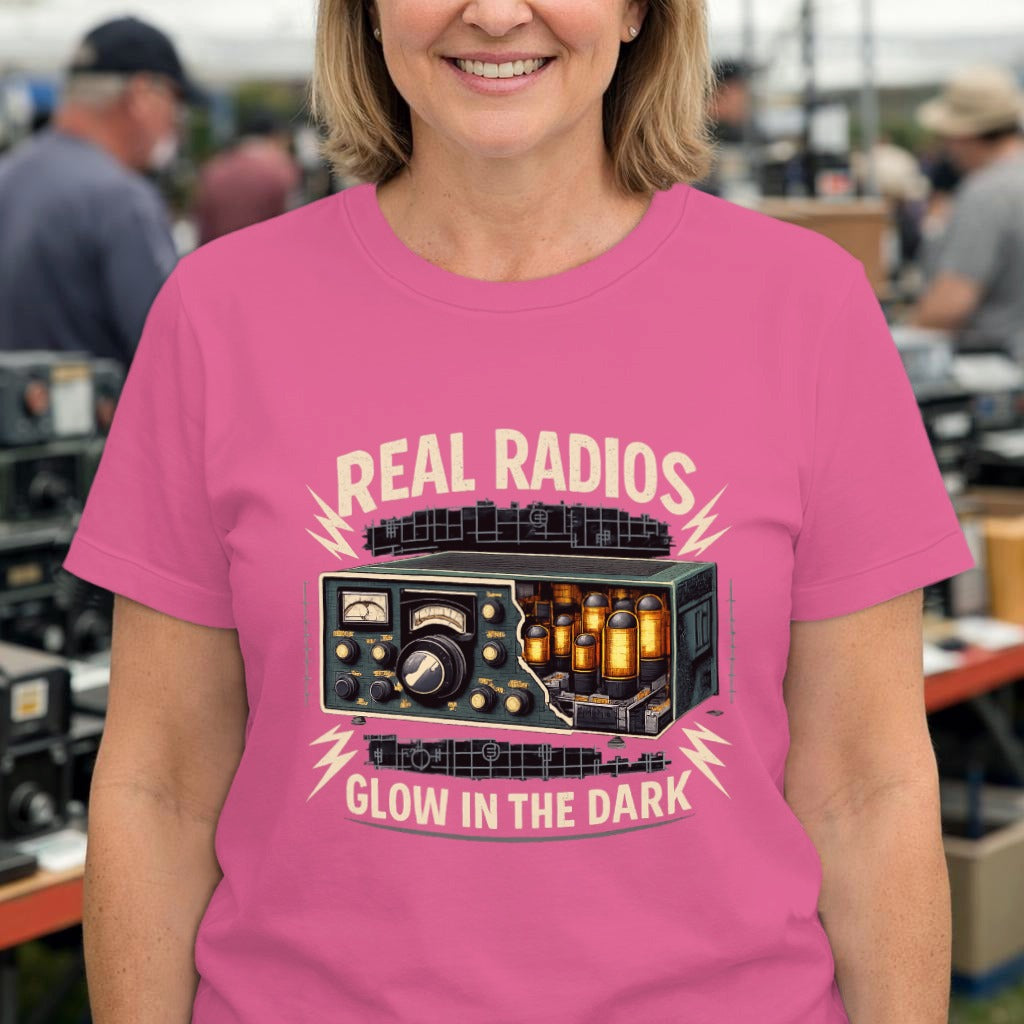 Vintage Tube Radio T‑Shirt — "Real Radios Glow in the Dark" Retro Audio Tee