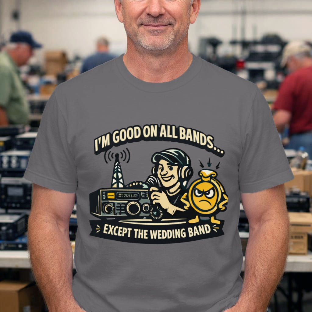 Funny DJ T-Shirt — "I’m Good on All Bands…Except the Wedding Band" Graphic Tee