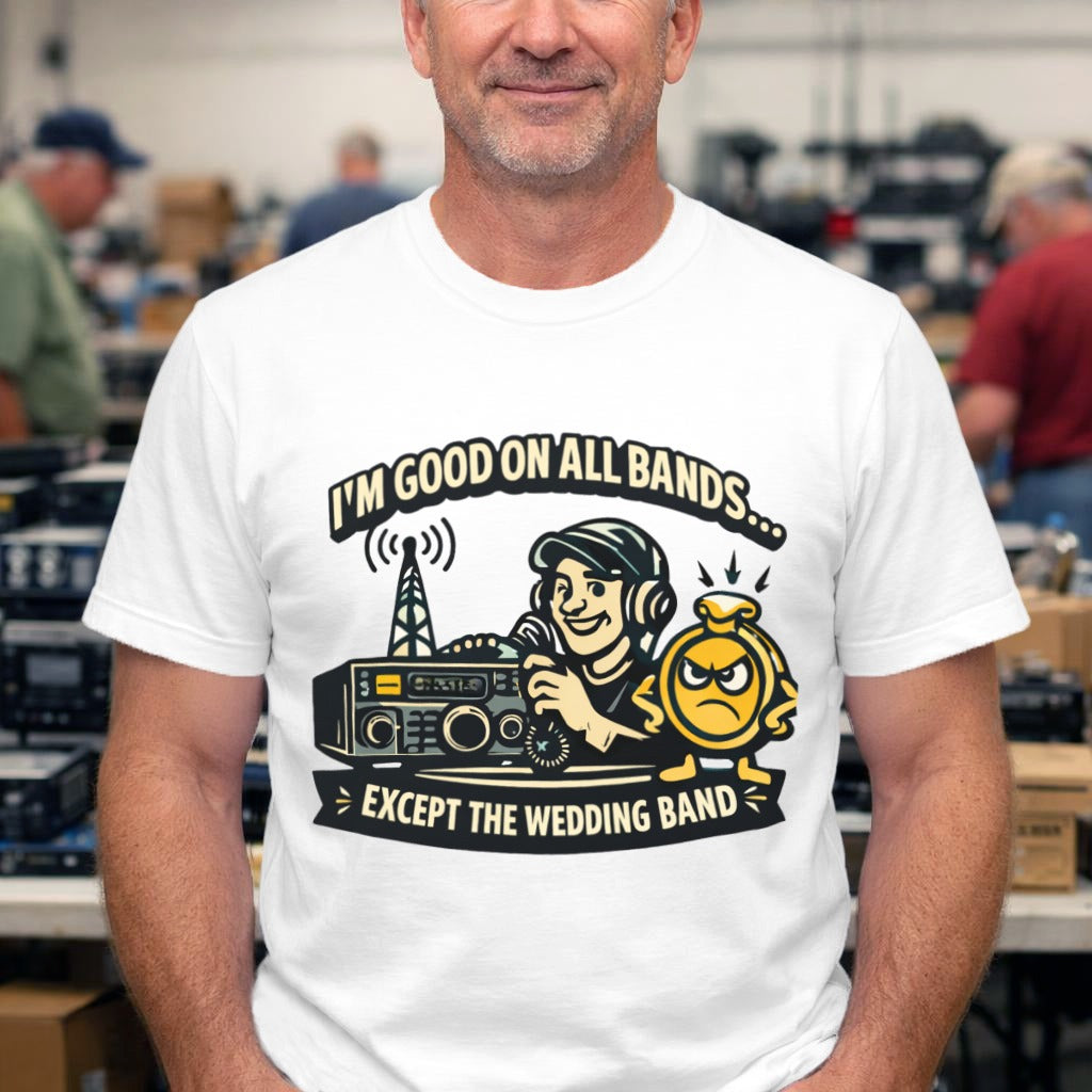 Funny DJ T-Shirt — "I’m Good on All Bands…Except the Wedding Band" Graphic Tee