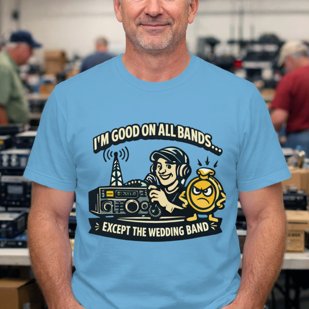 Funny DJ T-Shirt — "I’m Good on All Bands…Except the Wedding Band" Graphic Tee