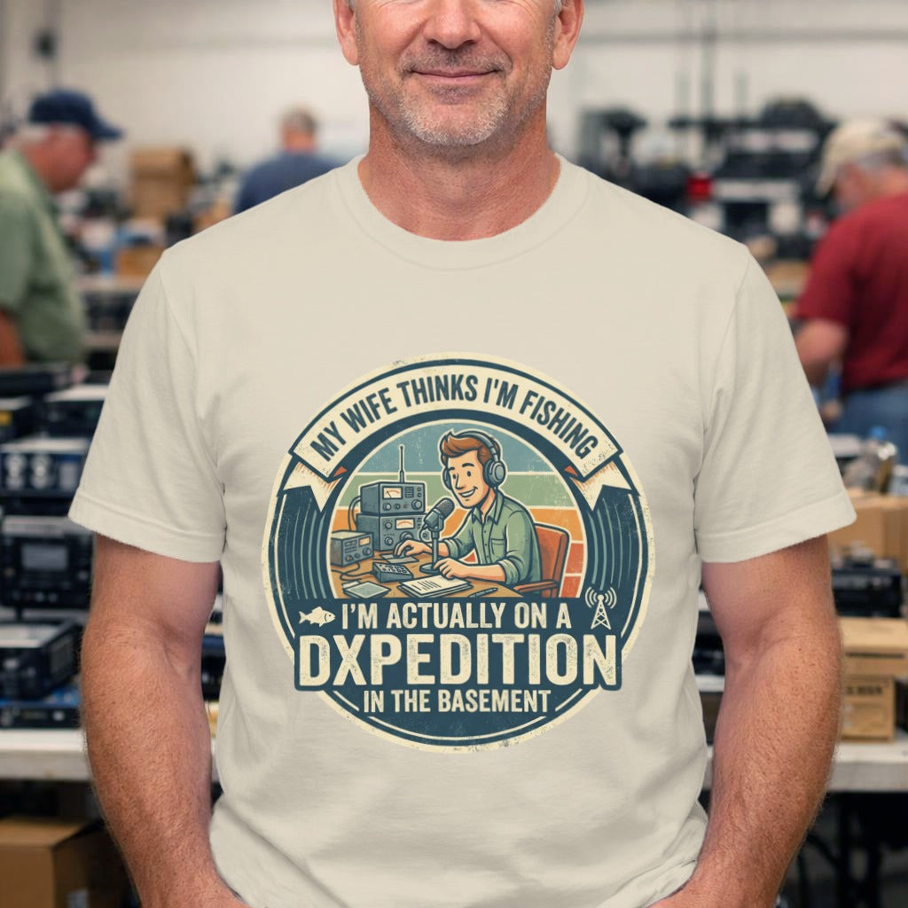 DX-Expedition T-Shirt – “My Wife Thinks I’m Fishing” Vintage Tee
