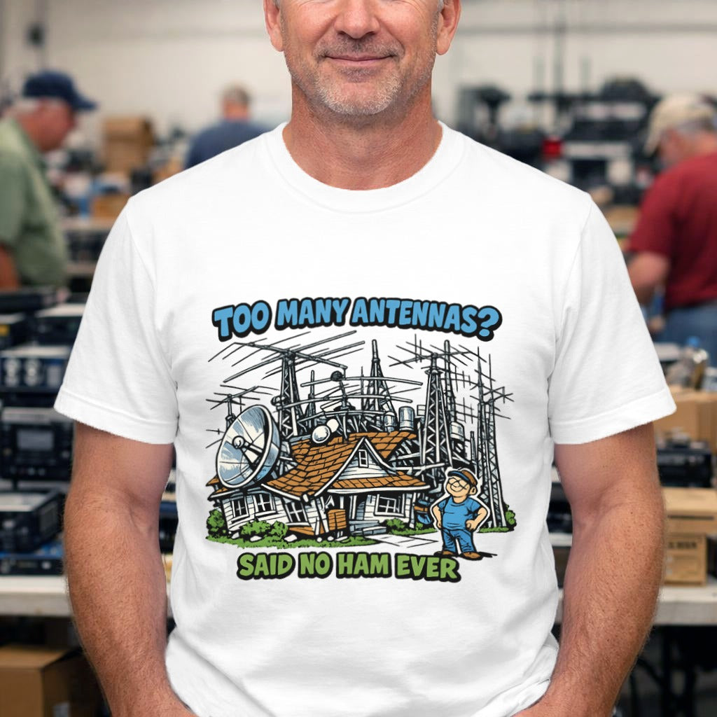 Antenna Builder T-Shirt — “I Build Antennas Because Size Matters!” Ham Radio Technician Tee