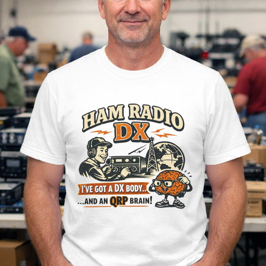 Ham Radio DX T-Shirt — "I've Got a DX Body... and an OPR Brain" Vintage Amateur Radio Tee