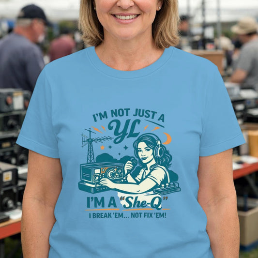 She-Q Mechanic T-Shirt — "I’m Not Just a Y/C, I’m a 'She-Q'" Retro Women’s Workshop Tee