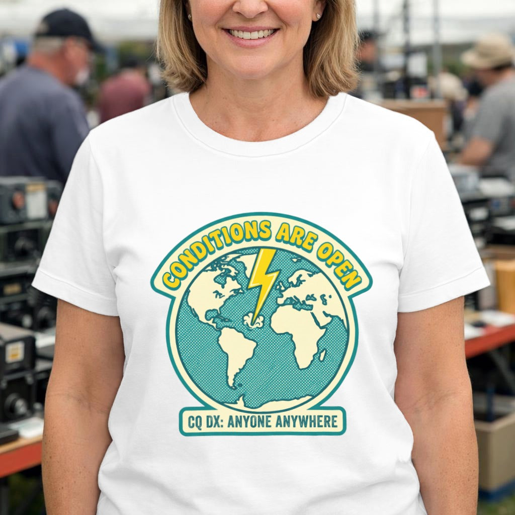 Conditions Are Open Earth Graphic Tee – Retro Globe Lightning Design