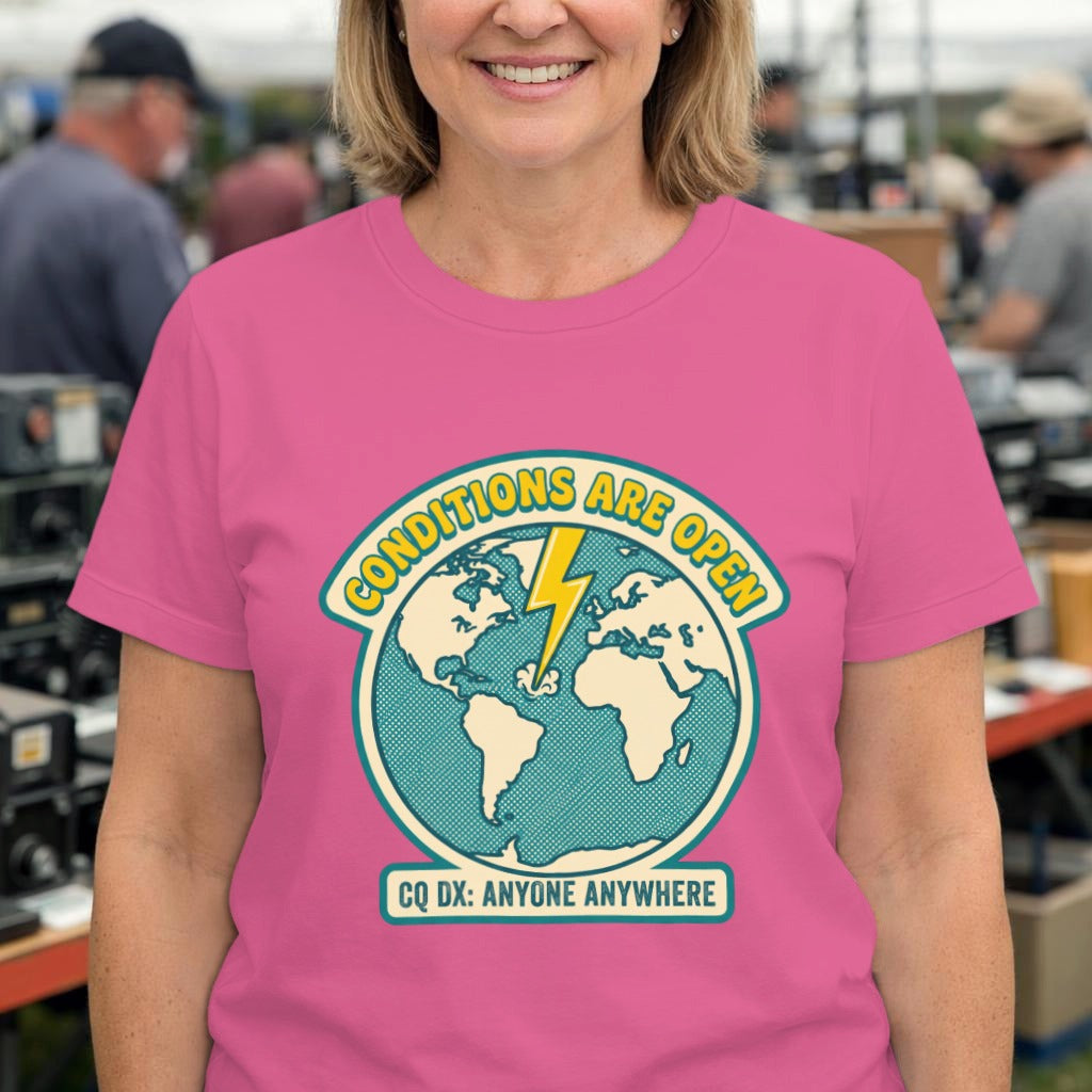 Conditions Are Open Earth Graphic Tee – Retro Globe Lightning Design