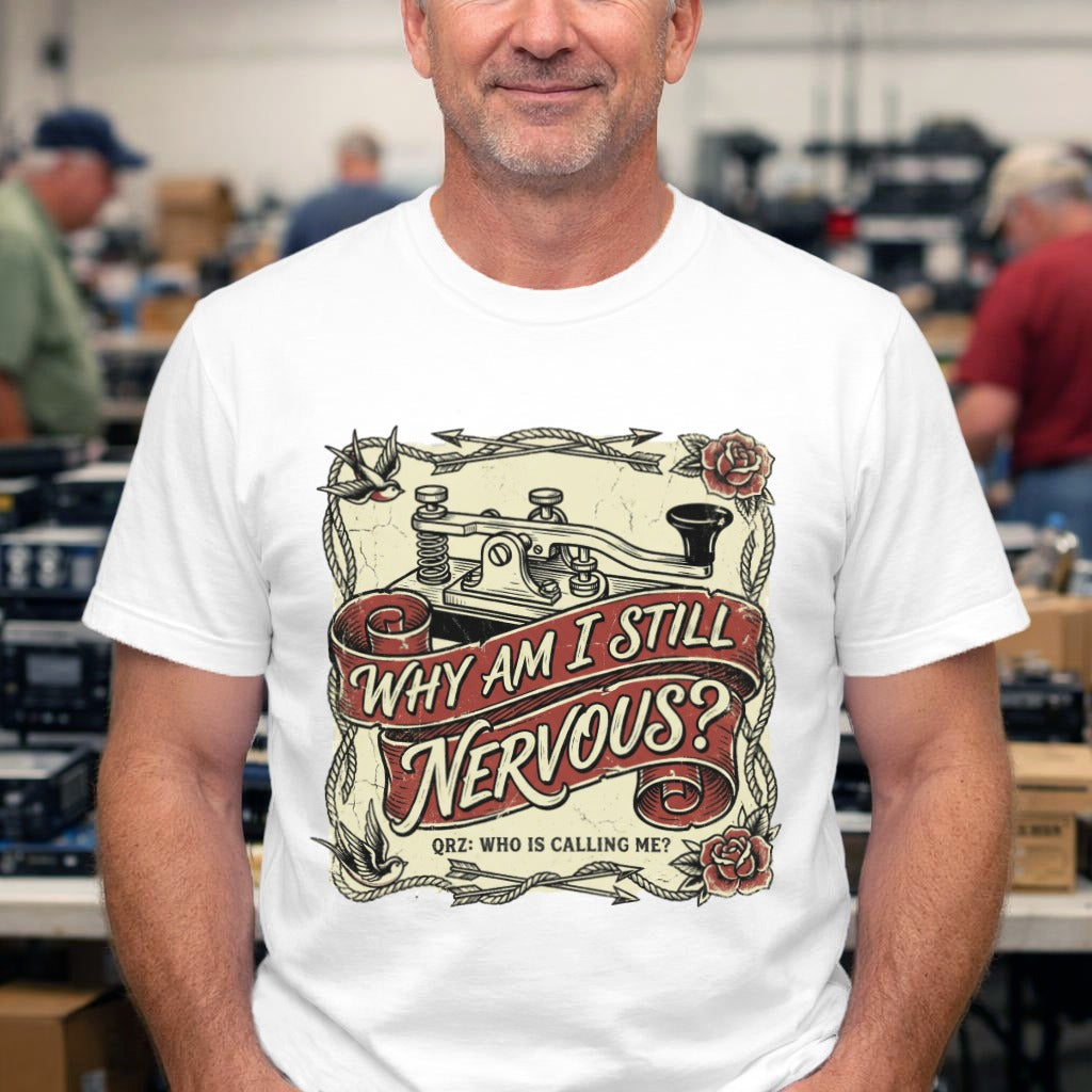 T-Shirt — "Why Am I Still Nervous?" Vintage Tattoo Camera Graphic Tee
