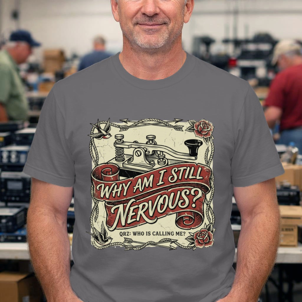 T-Shirt — "Why Am I Still Nervous?" Vintage Tattoo Camera Graphic Tee