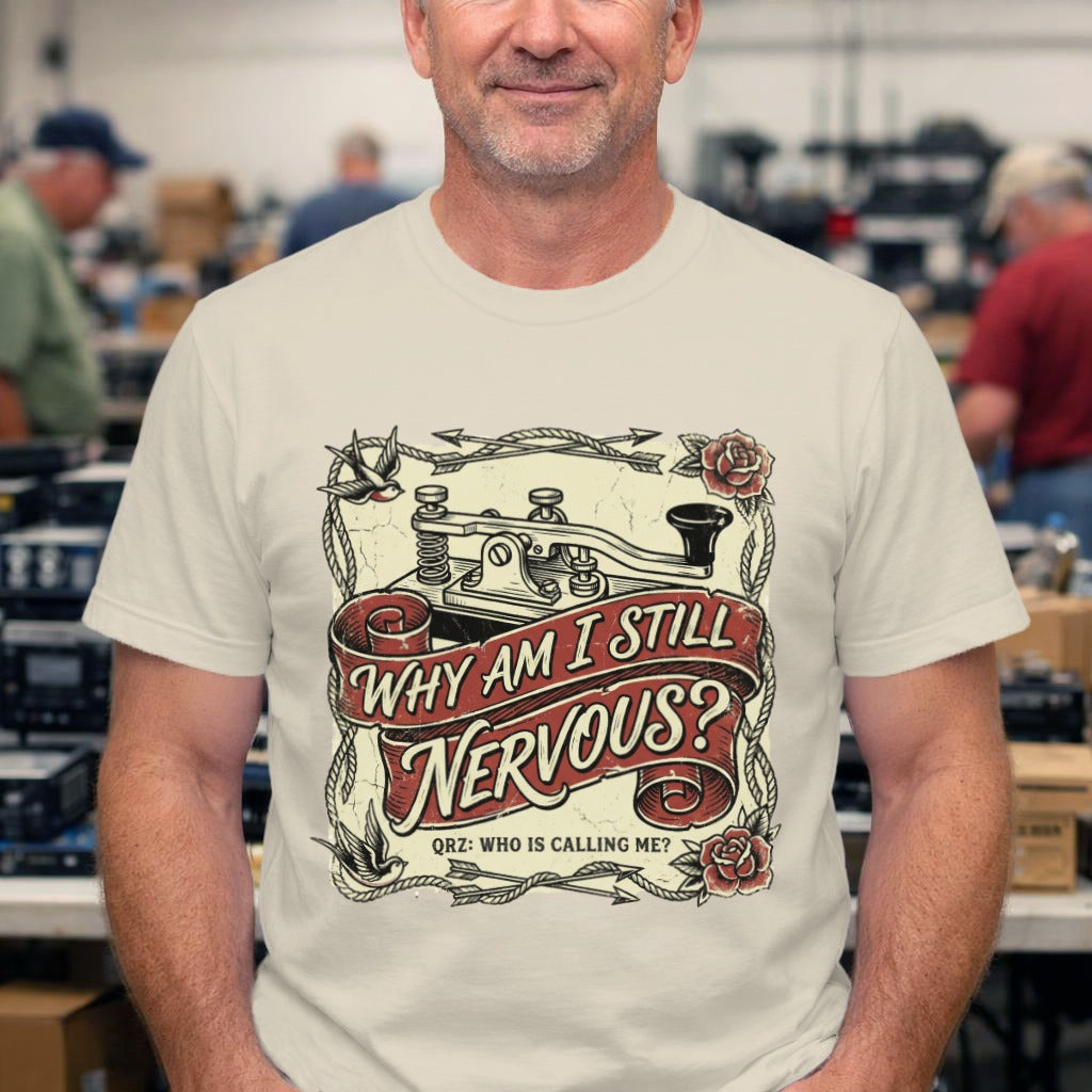 T-Shirt — "Why Am I Still Nervous?" Vintage Tattoo Camera Graphic Tee