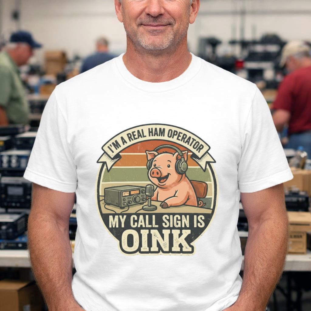 Ham Radio Pig T-Shirt — "My Call Sign Is Oink" Vintage Ham Operator Tee