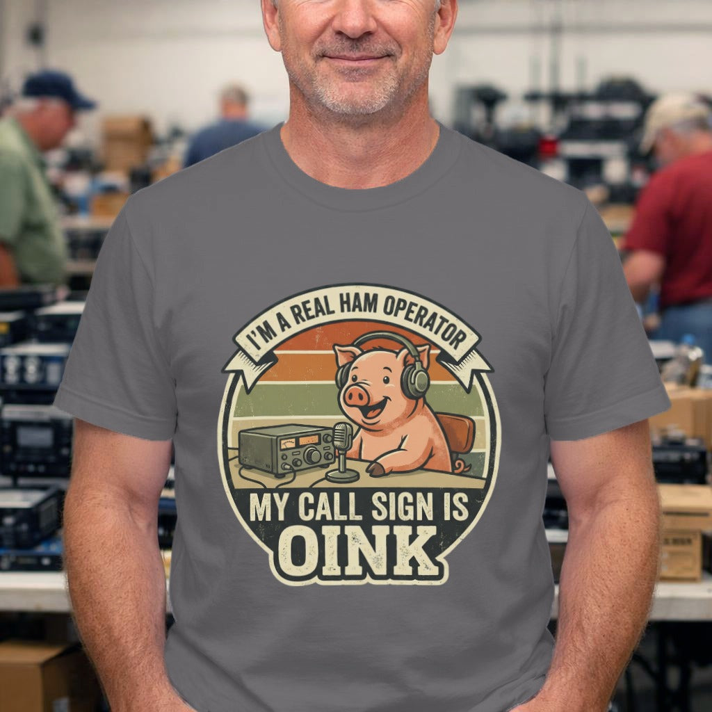 Ham Radio Pig T-Shirt — "My Call Sign Is Oink" Vintage Ham Operator Tee
