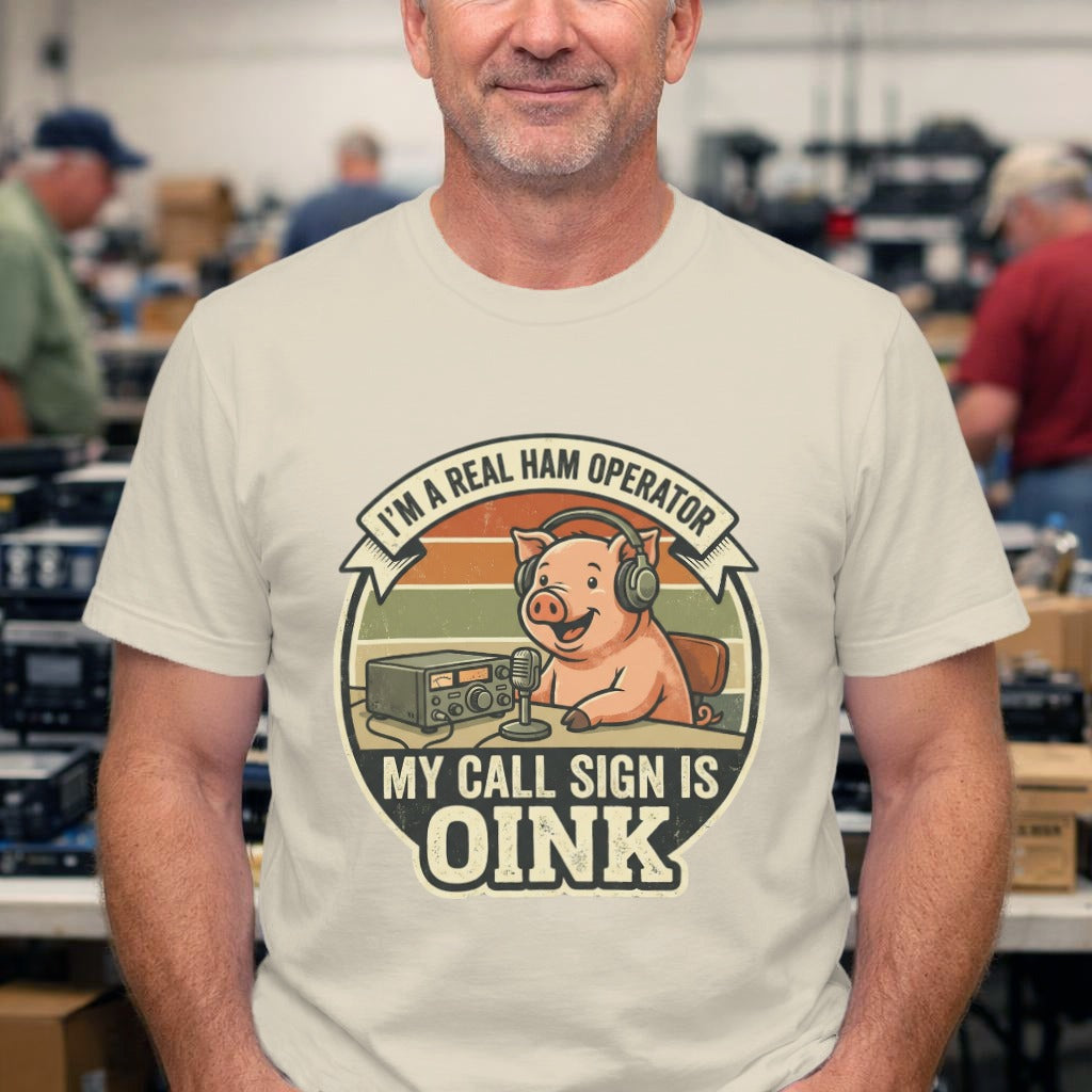 Ham Radio Pig T-Shirt — "My Call Sign Is Oink" Vintage Ham Operator Tee