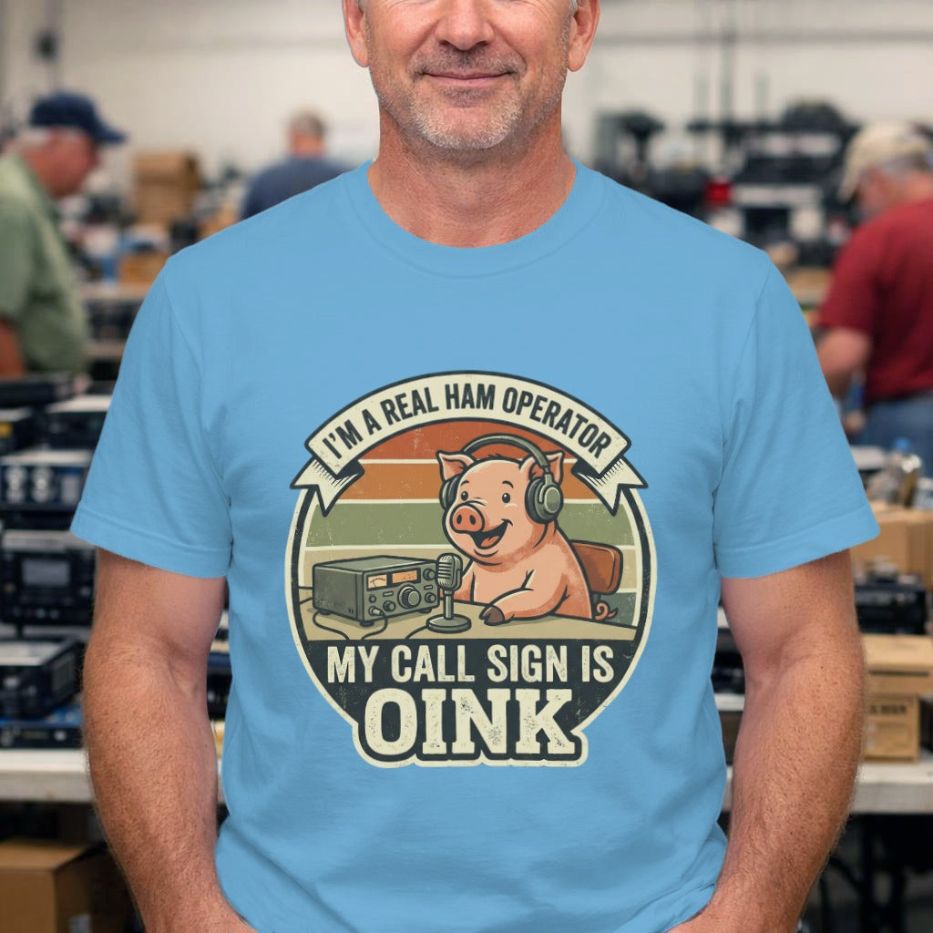 Ham Radio Pig T-Shirt — "My Call Sign Is Oink" Vintage Ham Operator Tee