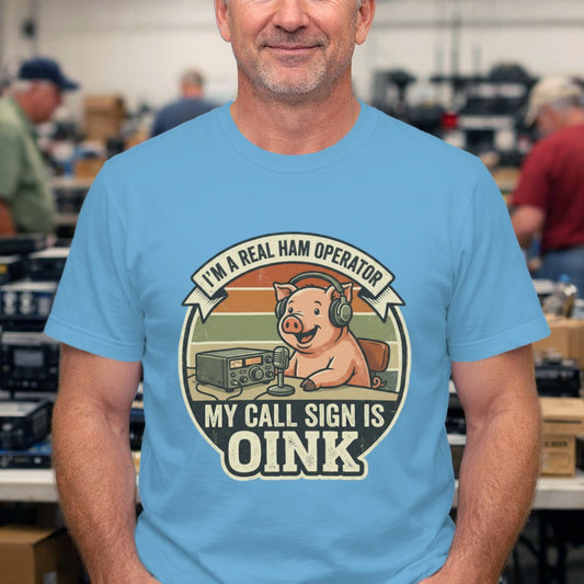 Ham Radio Pig T-Shirt — "My Call Sign Is Oink" Vintage Ham Operator Tee