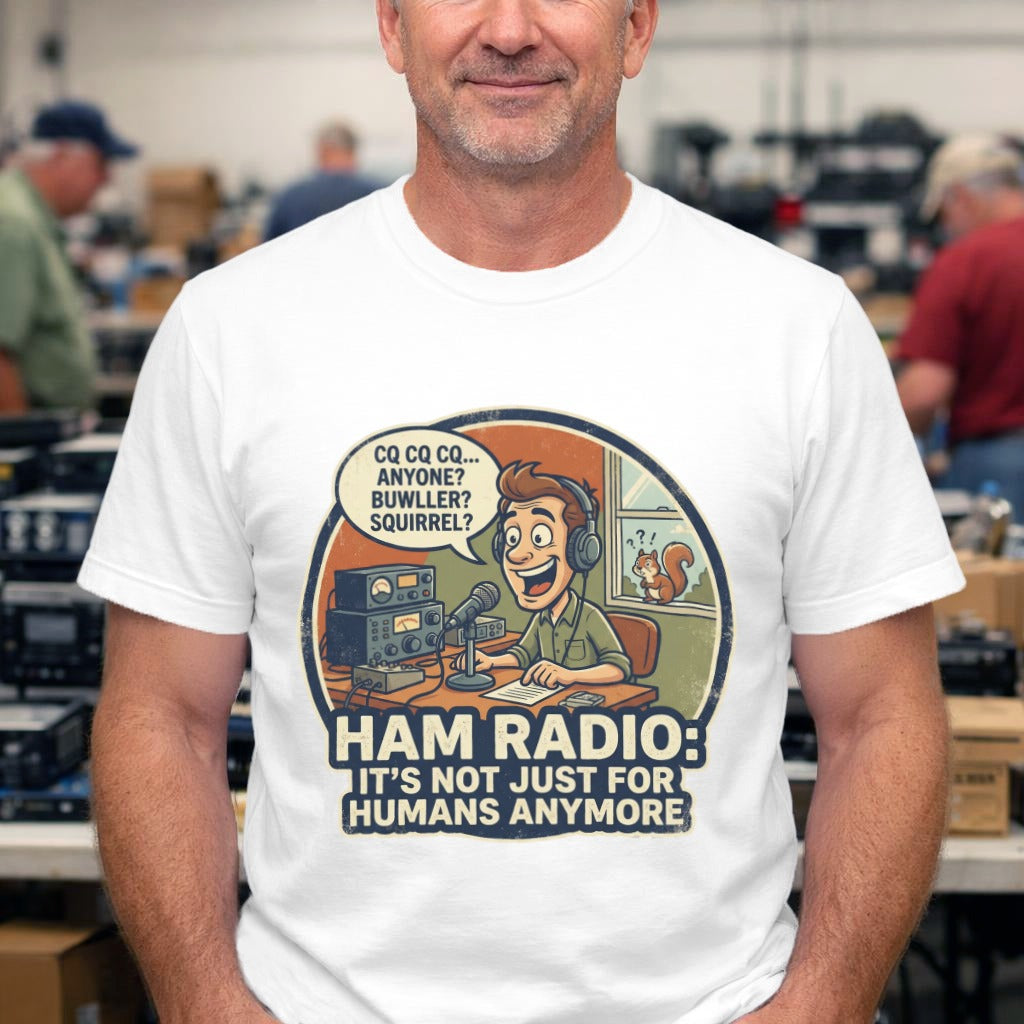 Ham Radio T-Shirt — "Ham Radio: It's Not Just for Humans Anymore" Retro Cartoon Tee