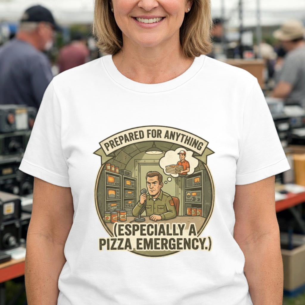 Prepared for Anything Tee — "Especially a Pizza Emergency" Graphic Ham T‑Shirt