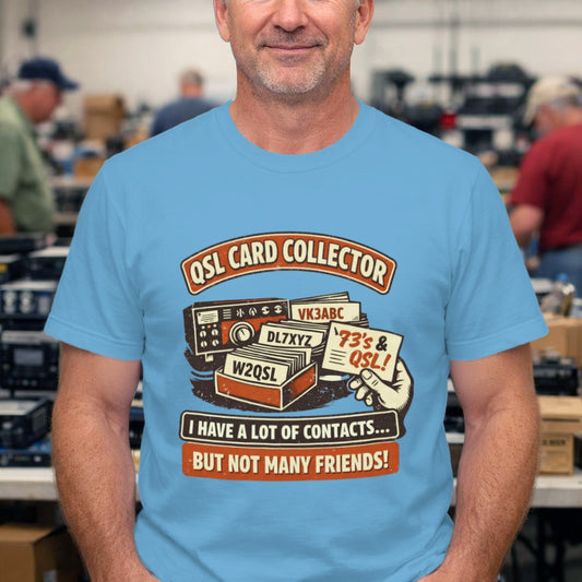Ham Radio QSL Cards T-Shirt — "I Like My QSL Cards" Vintage Radio Tee