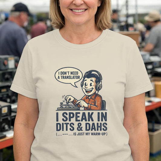 Morse Code T-Shirt — "I Speak in Dits & Dahs" Retro Radio Operator Tee