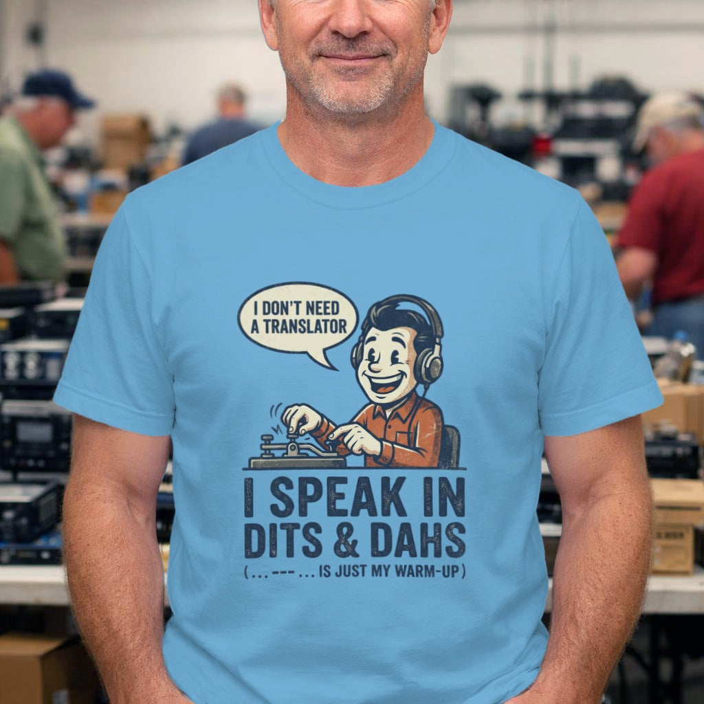 Morse Code T-Shirt — "I Speak in Dits & Dahs" Retro Radio Operator Tee