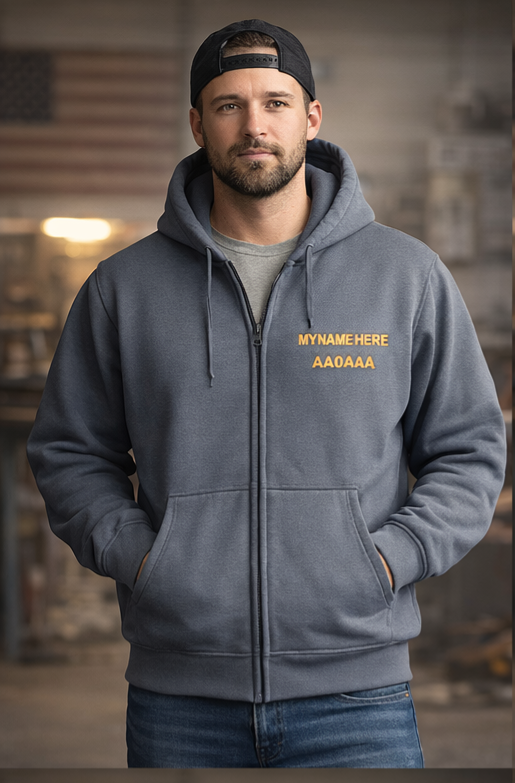 Name/Call Sign Embroidered Duck Cloth Work Jacket – Hooded Zip-Up Workwear