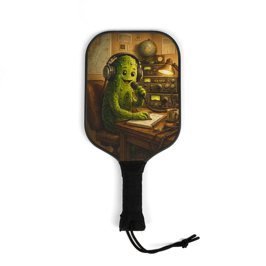 Pickleball Paddle Set – Retro Radio Pickle Character Design with 2 Yellow Balls