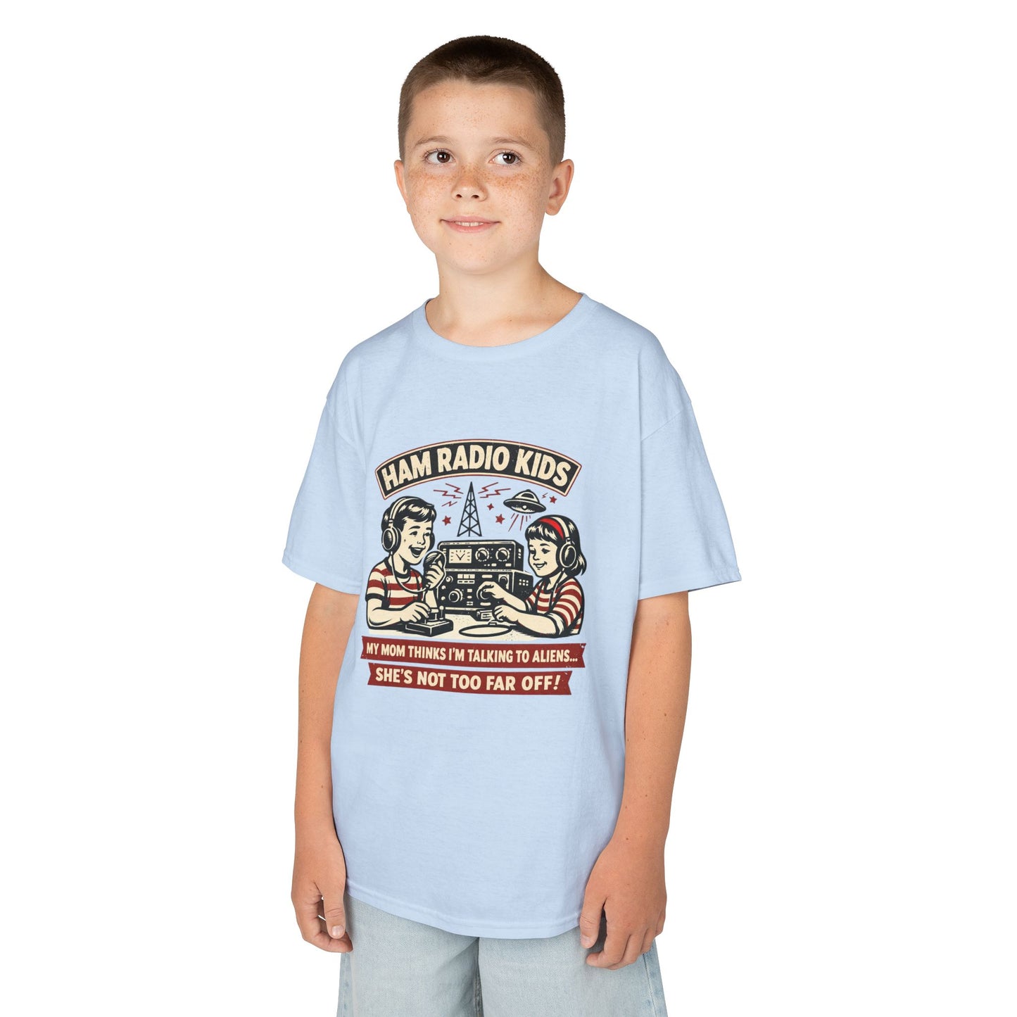 Kids T-Shirt — "Ham Radio Kids: My Mom Thinks I'm Talking To Aliens" Retro Ham Radio Design