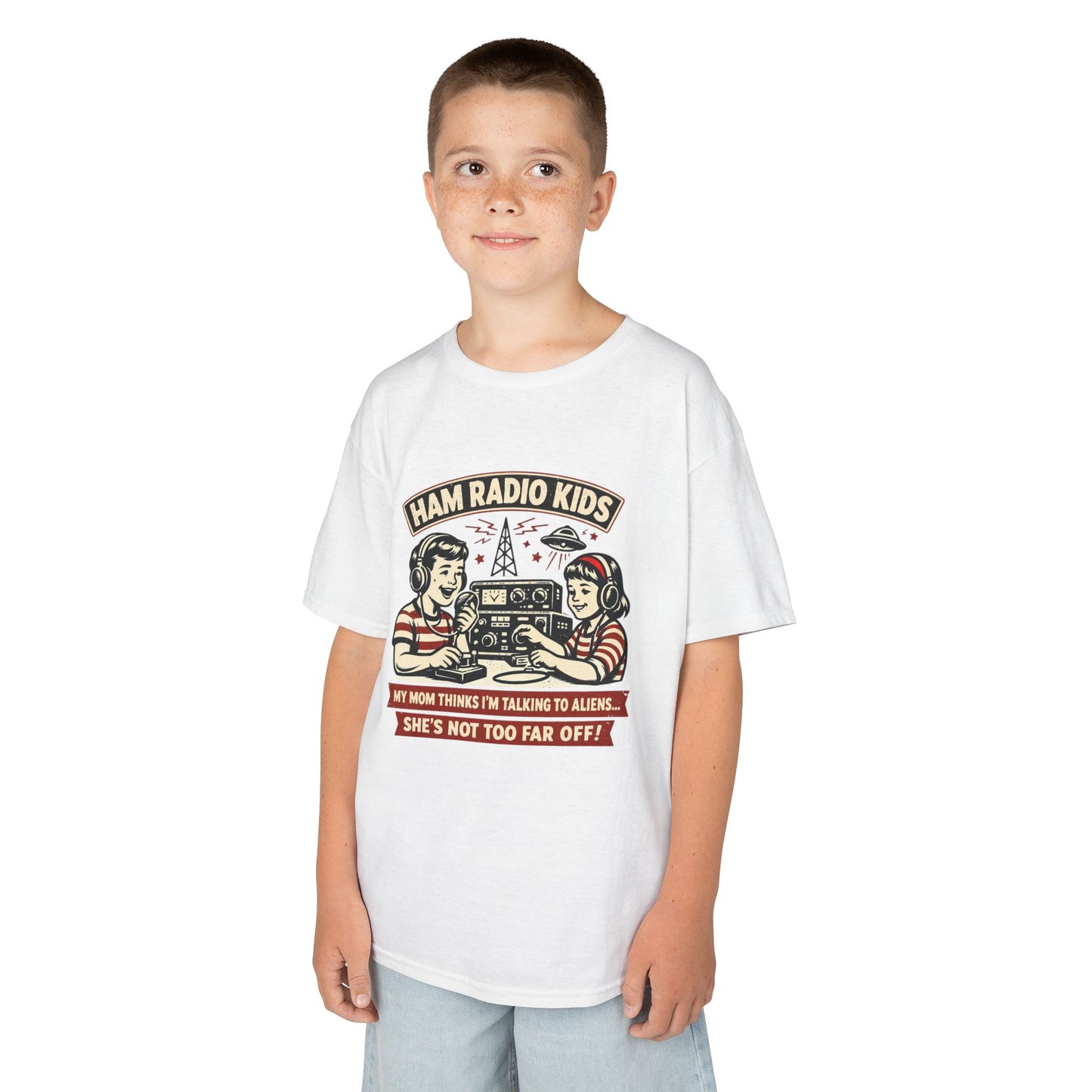 Kids T-Shirt — "Ham Radio Kids: My Mom Thinks I'm Talking To Aliens" Retro Ham Radio Design